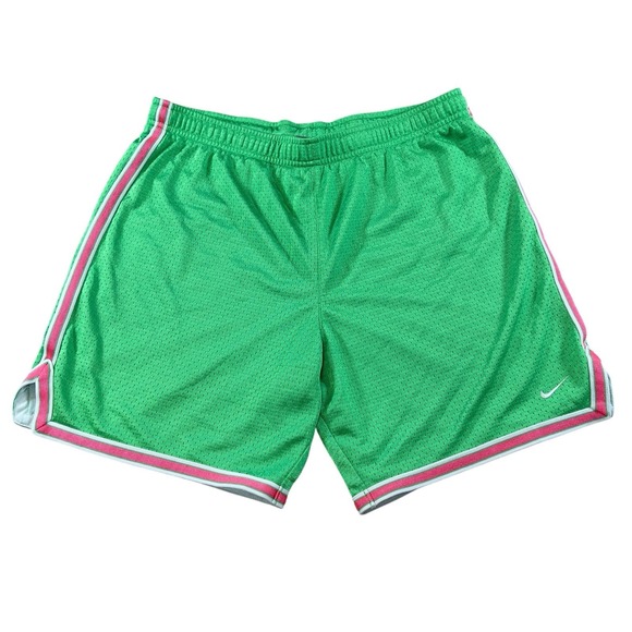 NIKE Running/Training Shorts Small Green With Pink Trim 7" Inseam Mid-Rise‎ Knit - Picture 1 of 9